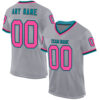 Custom Gray Pink Black-Teal Mesh Authentic Throwback Football Jersey