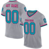 Custom Gray Teal Black-Pink Mesh Authentic Throwback Football Jersey