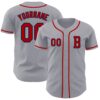 Custom Gray Red-Navy Authentic Baseball Jersey