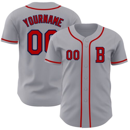 Custom Gray Red-Navy Authentic Baseball Jersey