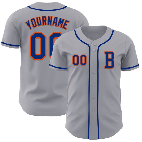 Custom Gray Royal-Orange Authentic Baseball Jersey