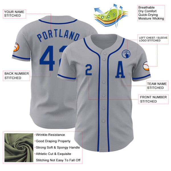 Custom Gray Royal Authentic Baseball Jersey