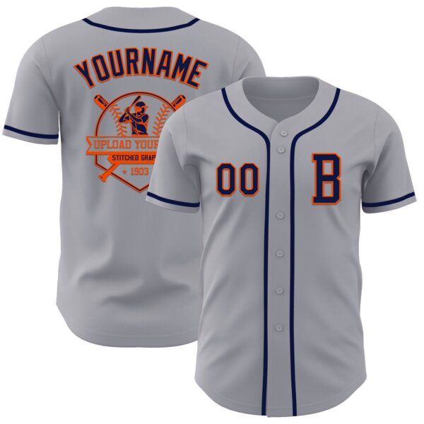 Custom Gray Navy-Orange Authentic Baseball Jersey