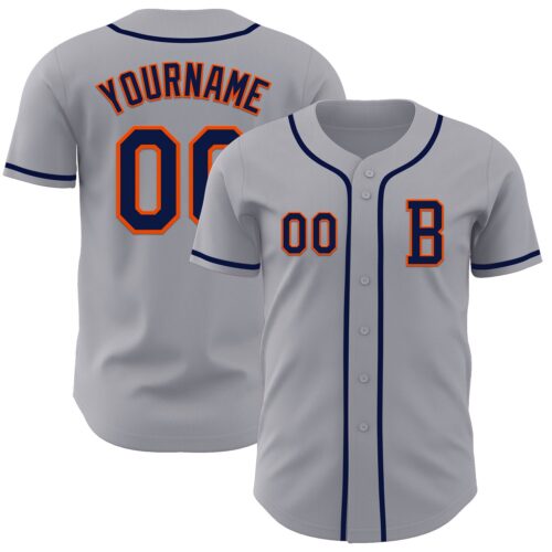 Gray1012_781f4470-d547-428a-9825-48c52d51c6dc Custom Gray Navy-Orange Authentic Baseball Jersey