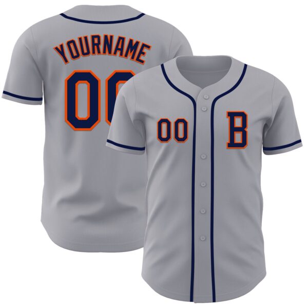 Custom Gray Navy-Orange Authentic Baseball Jersey