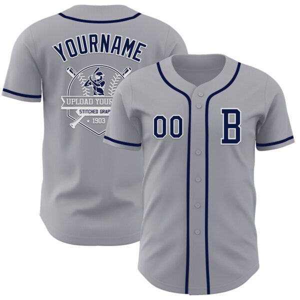 Custom Gray Navy-White Authentic Baseball Jersey