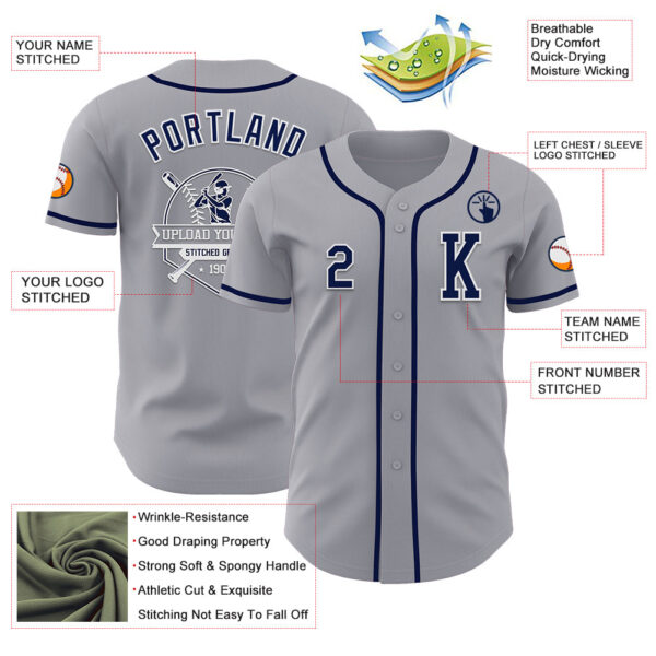Custom Gray Navy-White Authentic Baseball Jersey