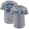 Custom Gray Navy-Teal Authentic Baseball Jersey