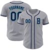 Custom Gray Navy-Teal Authentic Baseball Jersey