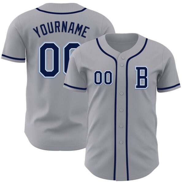 Custom Gray Navy-Light Blue Authentic Baseball Jersey