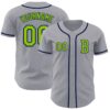 Custom Gray Neon Green-Navy Authentic Baseball Jersey