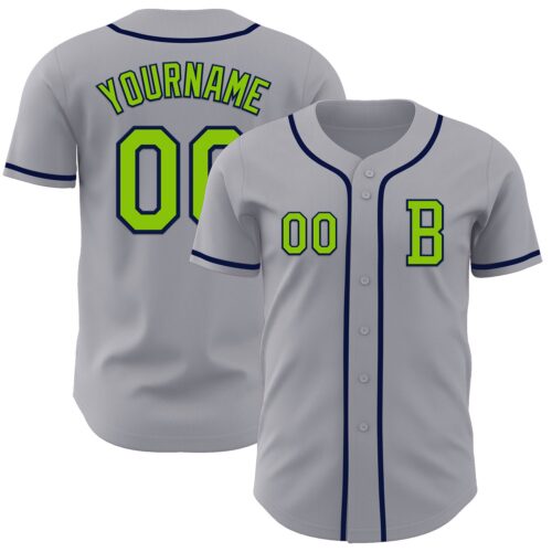 Custom Gray Neon Green-Navy Authentic Baseball Jersey