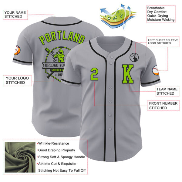 Custom Gray Neon Green-Black Authentic Baseball Jersey