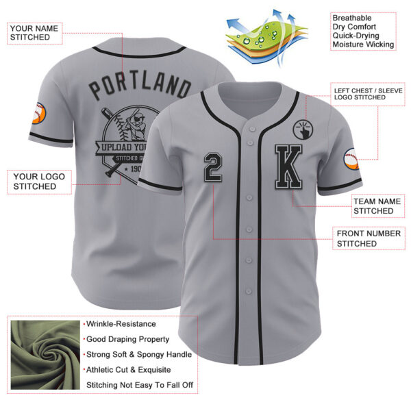 Custom Gray Black Authentic Baseball Jersey