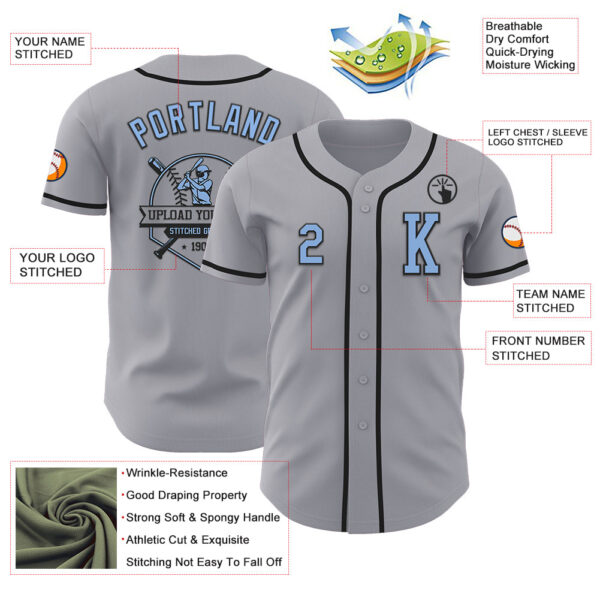 Custom Gray Light Blue-Black Authentic Baseball Jersey