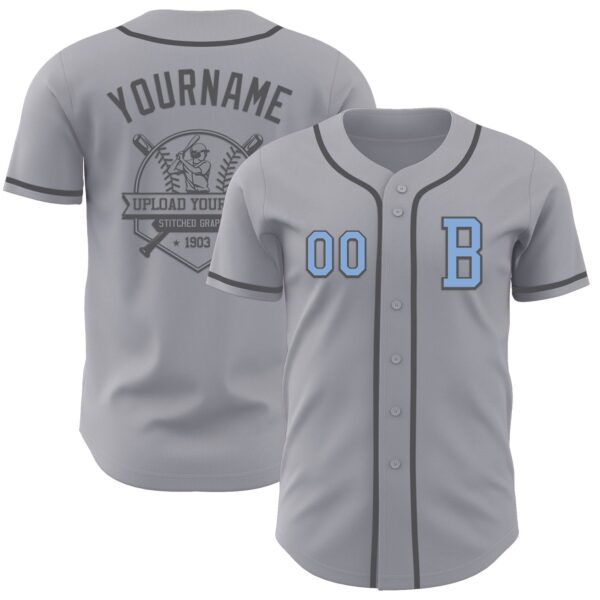 Custom Gray Light Blue-Steel Gray Authentic Baseball Jersey