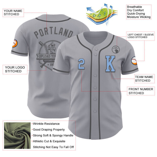 Custom Gray Light Blue-Steel Gray Authentic Baseball Jersey
