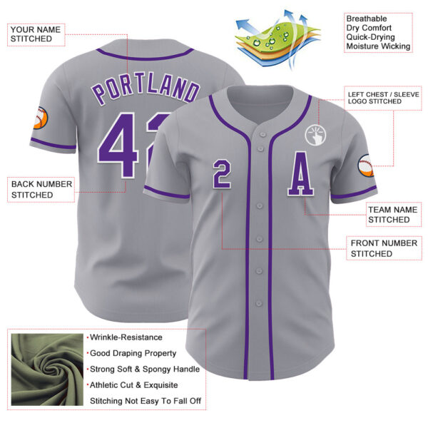 Custom Gray Purple-White Authentic Baseball Jersey