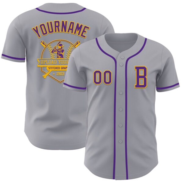 Custom Gray Purple-Gold Authentic Baseball Jersey