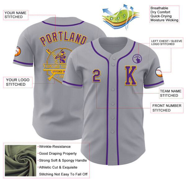 Custom Gray Purple-Gold Authentic Baseball Jersey