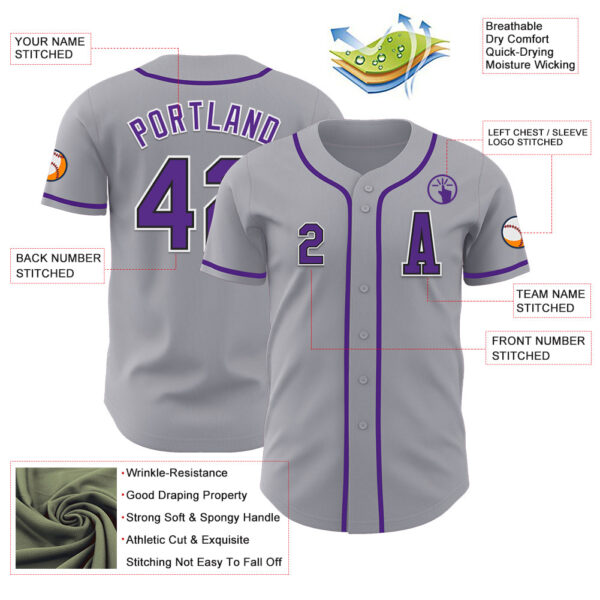 Custom Gray Purple-Black Authentic Baseball Jersey