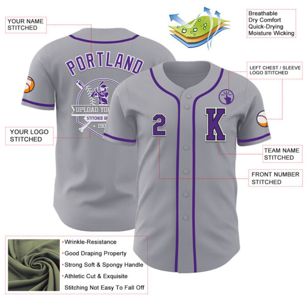 Custom Gray Purple-Black Authentic Baseball Jersey