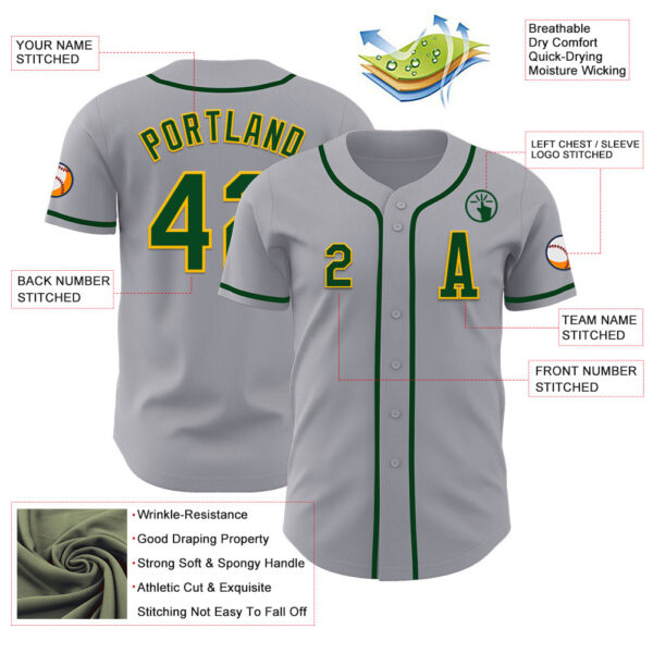 Custom Gray Green-Gold Authentic Baseball Jersey