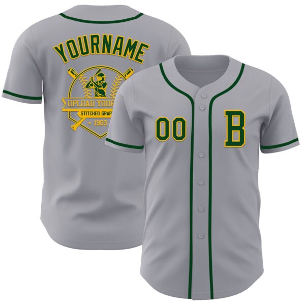 Custom Gray Green-Gold Authentic Baseball Jersey