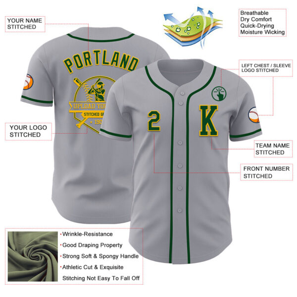 Custom Gray Green-Gold Authentic Baseball Jersey