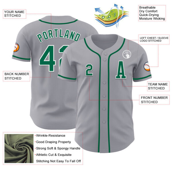 Custom Gray Kelly Green-White Authentic Baseball Jersey