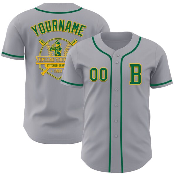 Custom Gray Kelly Green-Gold Authentic Baseball Jersey