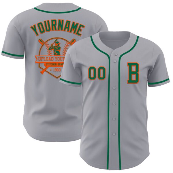 Custom Gray Kelly Green-Orange Authentic Baseball Jersey