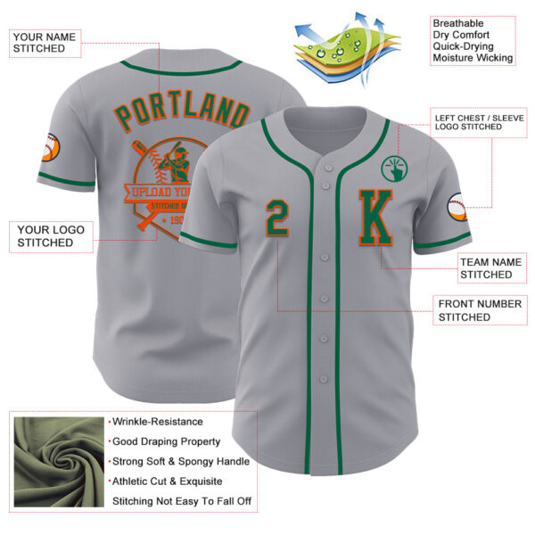 Custom Gray Kelly Green-Orange Authentic Baseball Jersey