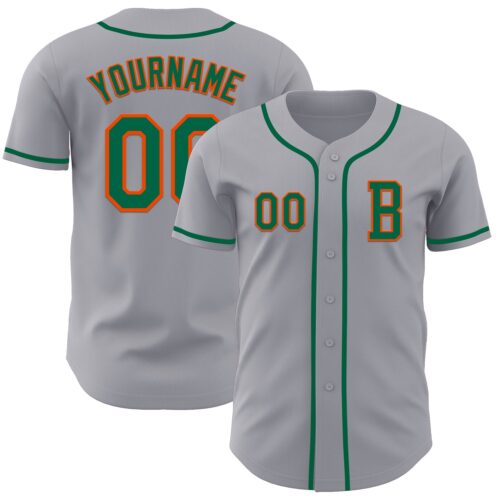 Custom Gray Kelly Green-Orange Authentic Baseball Jersey