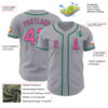 Custom Gray Pink-Kelly Green Authentic Baseball Jersey