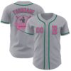 Custom Gray Pink-Kelly Green Authentic Baseball Jersey