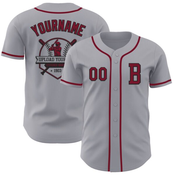 Custom Gray Crimson-Black Authentic Baseball Jersey
