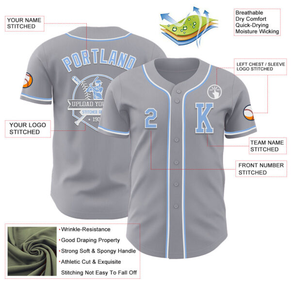 Custom Gray Light Blue-White Authentic Baseball Jersey