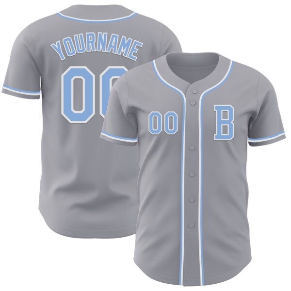 Custom Gray Light Blue-White Authentic Baseball Jersey