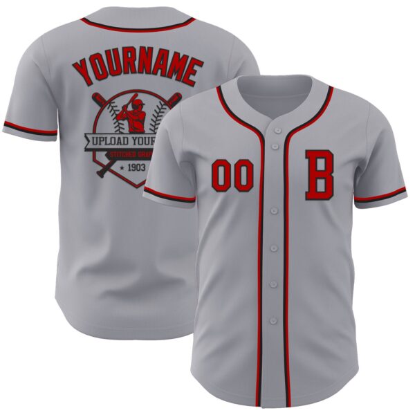 Custom Gray Red-Black Authentic Baseball Jersey