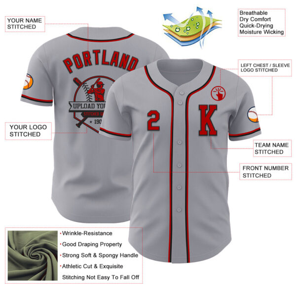 Custom Gray Red-Black Authentic Baseball Jersey
