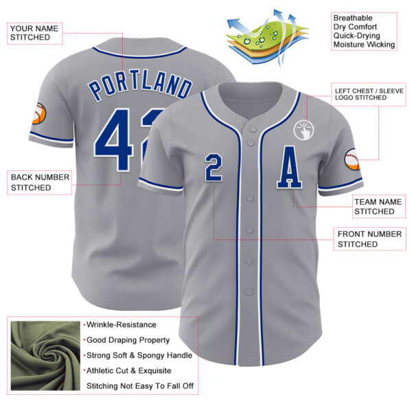Custom Gray Royal-White Authentic Baseball Jersey