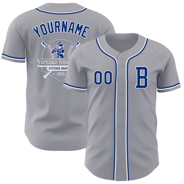 Custom Gray Royal-White Authentic Baseball Jersey
