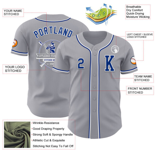 Custom Gray Royal-White Authentic Baseball Jersey