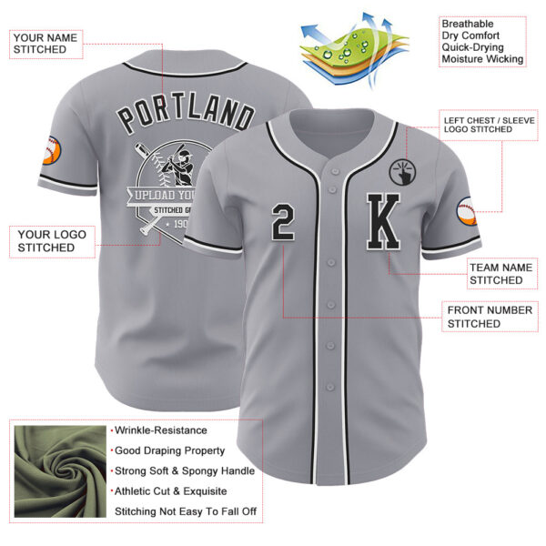 Custom Gray Black-White Authentic Baseball Jersey