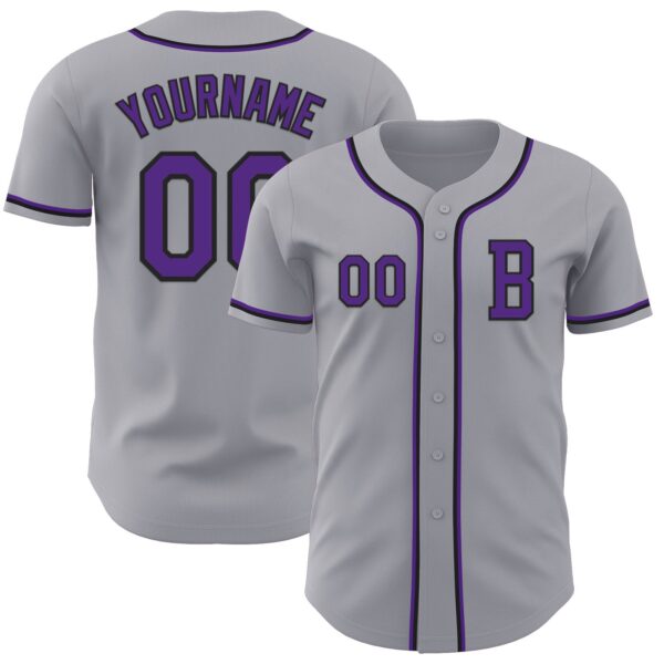 Custom Gray Purple-Black Authentic Baseball Jersey