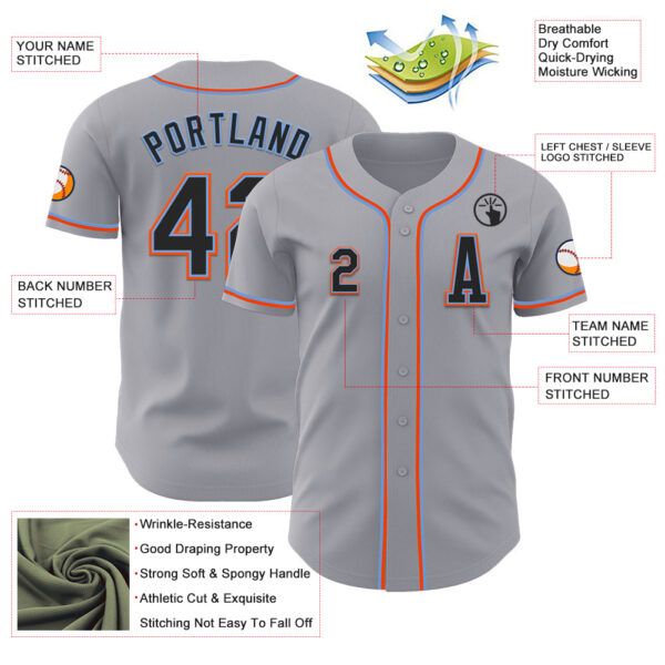 Custom Gray Black Powder Blue-Orange Authentic Baseball Jersey