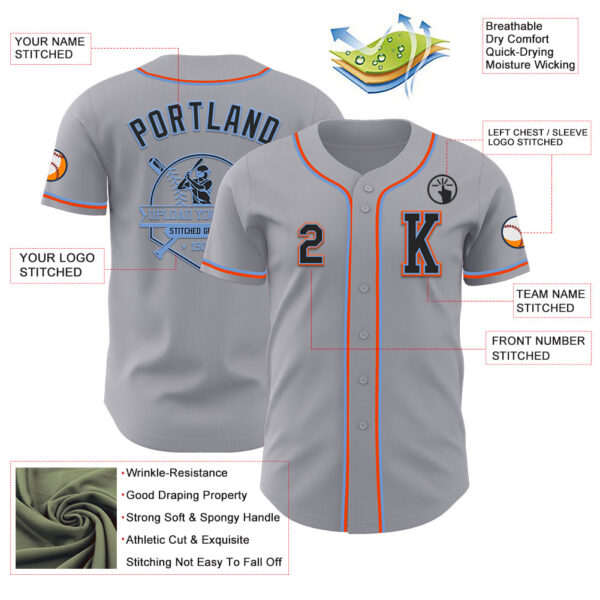 Custom Gray Black Powder Blue-Orange Authentic Baseball Jersey