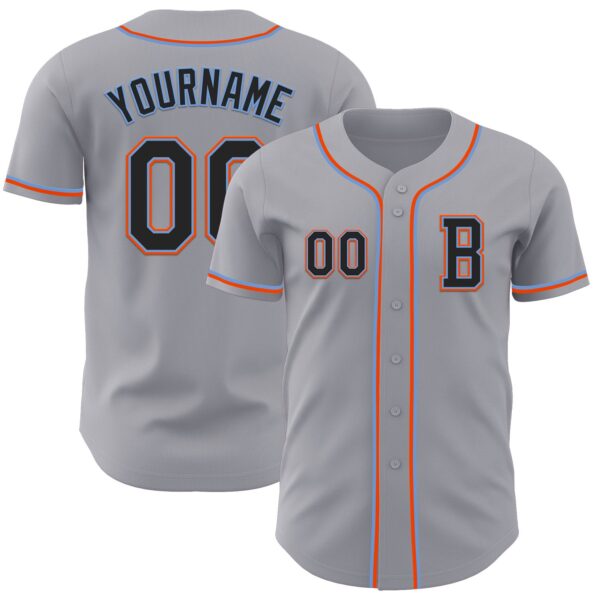 Custom Gray Black Powder Blue-Orange Authentic Baseball Jersey