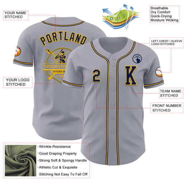 Custom Gray Navy-Gold Authentic Baseball Jersey